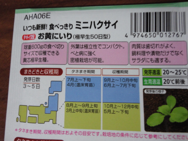 ミニハクサイの種と品種: 一坪の恵み